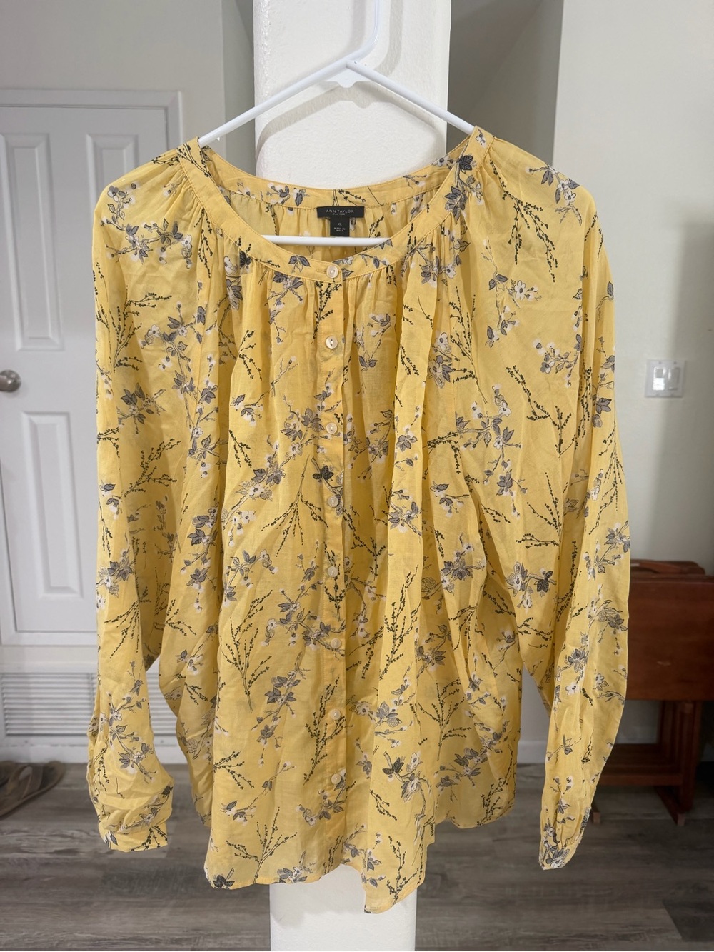 Ann Taylor Yellow Floral Peasant Blouse